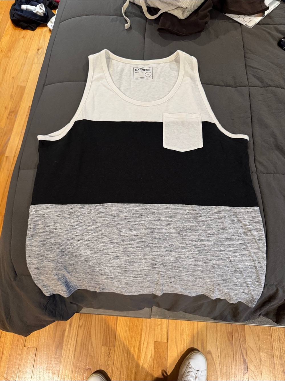 Express Men’s White Black Heather Gray Colorblock Tank